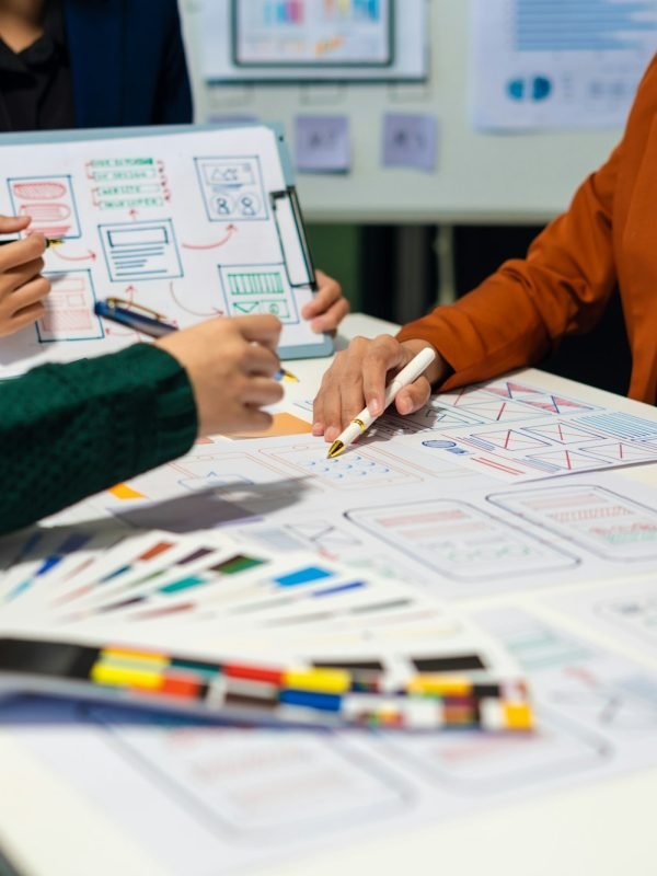 Creative digital development agency. developer team brainstorming on their project